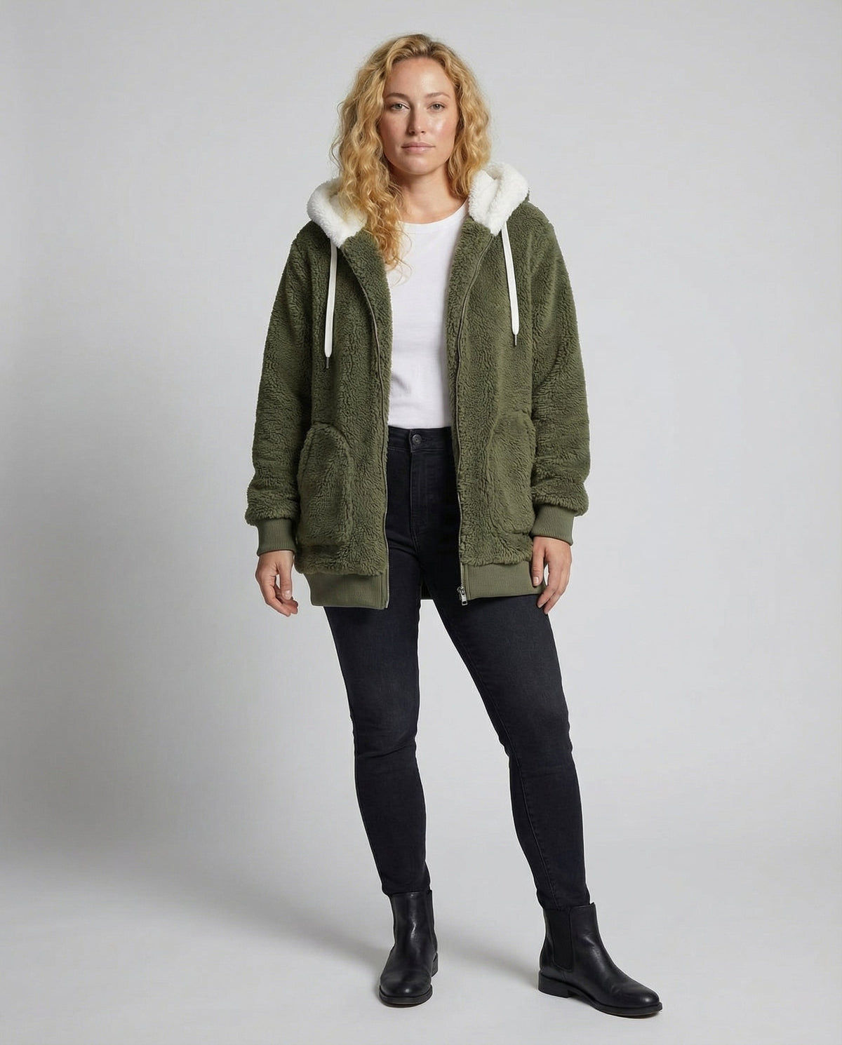 Giacca Sherpa Donna Zip Intera con Cappuccio