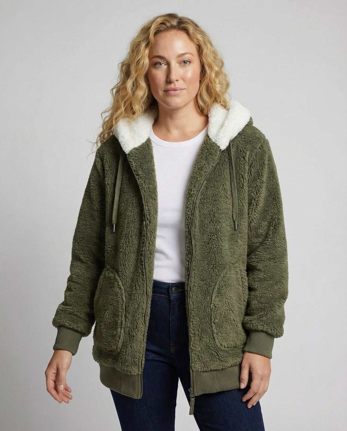Giacca Sherpa Donna Zip Intera con Cappuccio