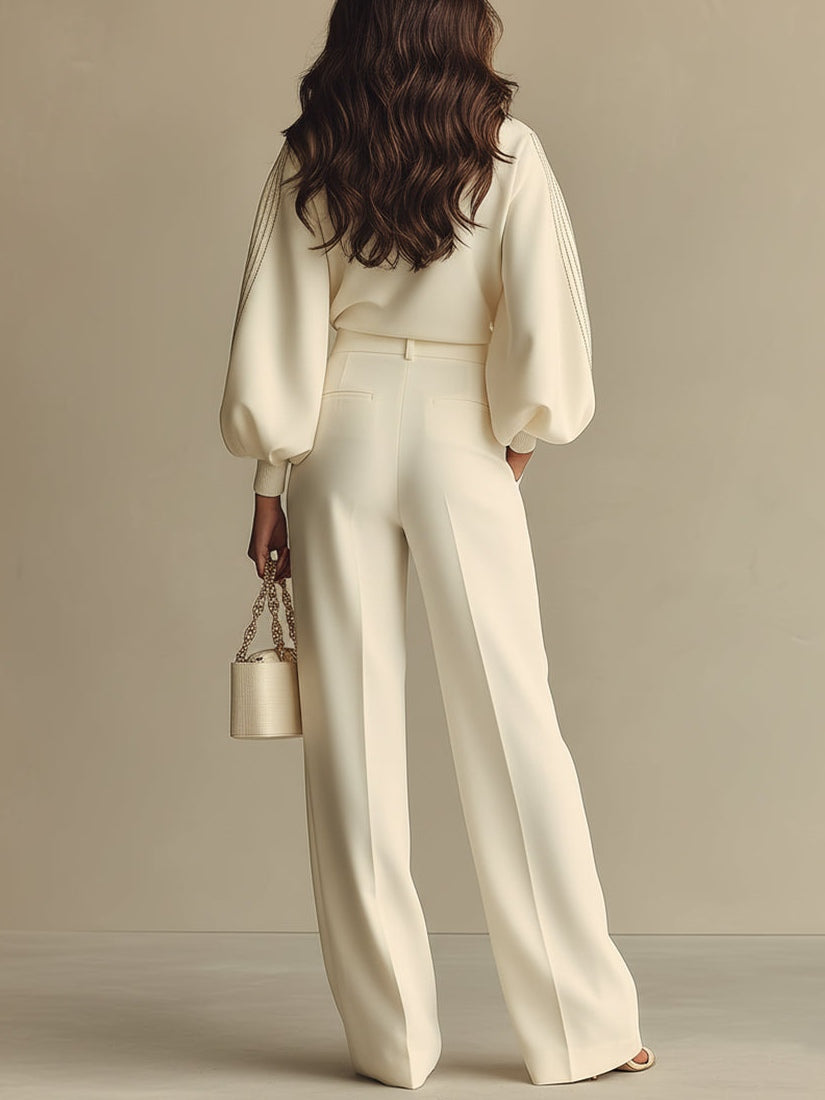 Completo Donna Maglia e Pantaloni Palazzo Avorio