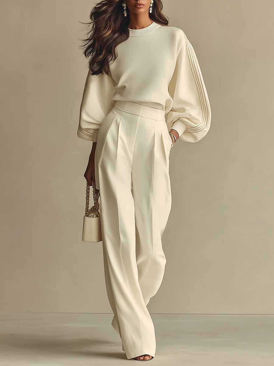 Completo Donna Maglia e Pantaloni Palazzo Avorio