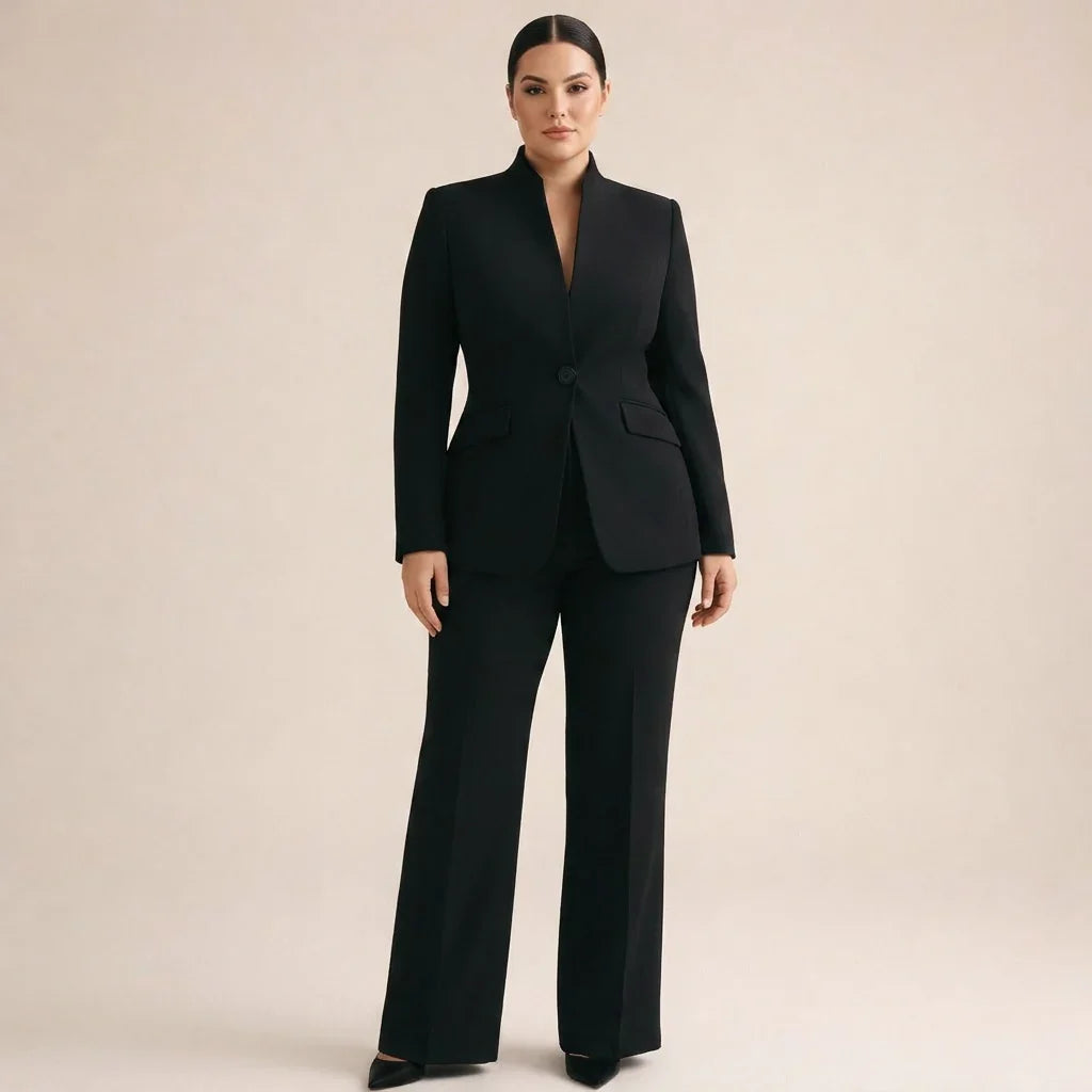 Tailleur Donna Giacca Senza Collo e Pantaloni