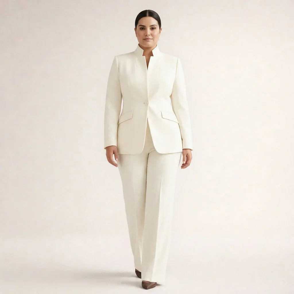 Tailleur Donna Giacca Senza Collo e Pantaloni