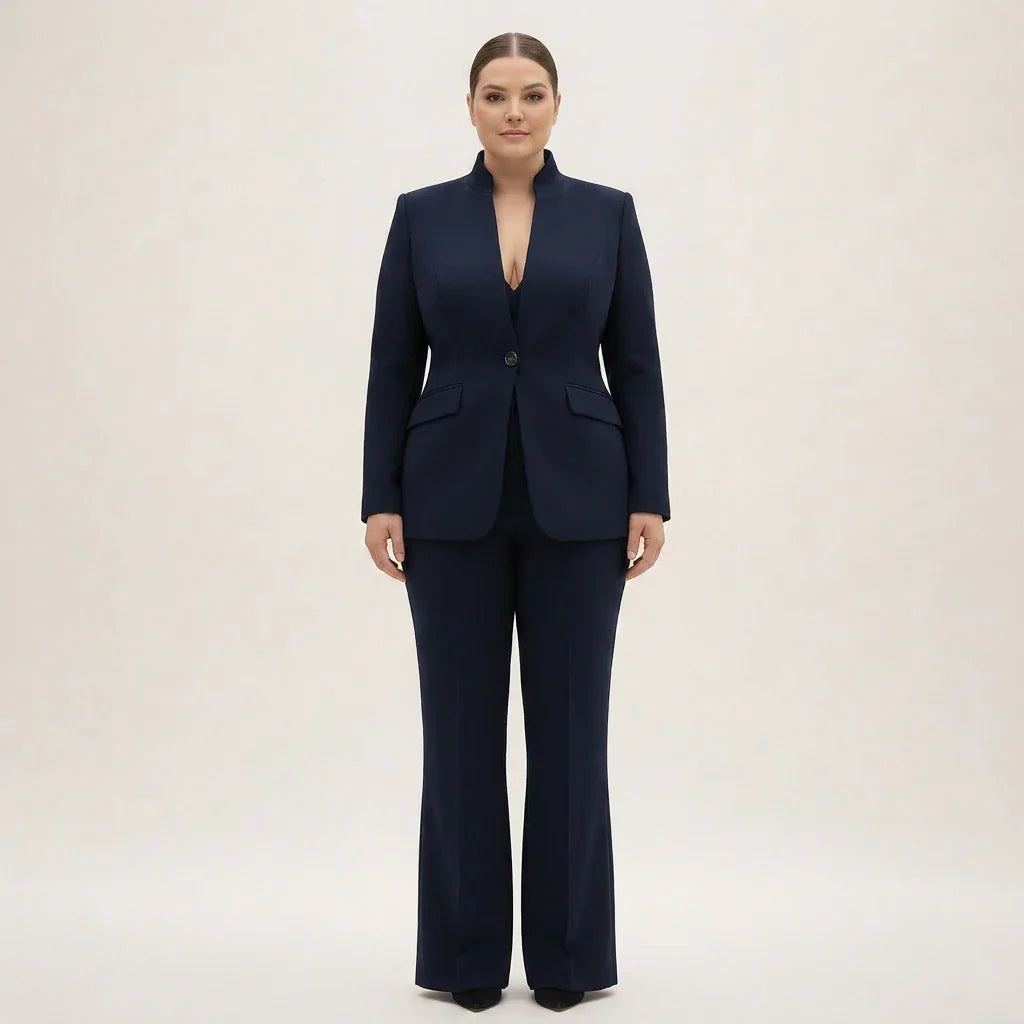 Tailleur Donna Giacca Senza Collo e Pantaloni
