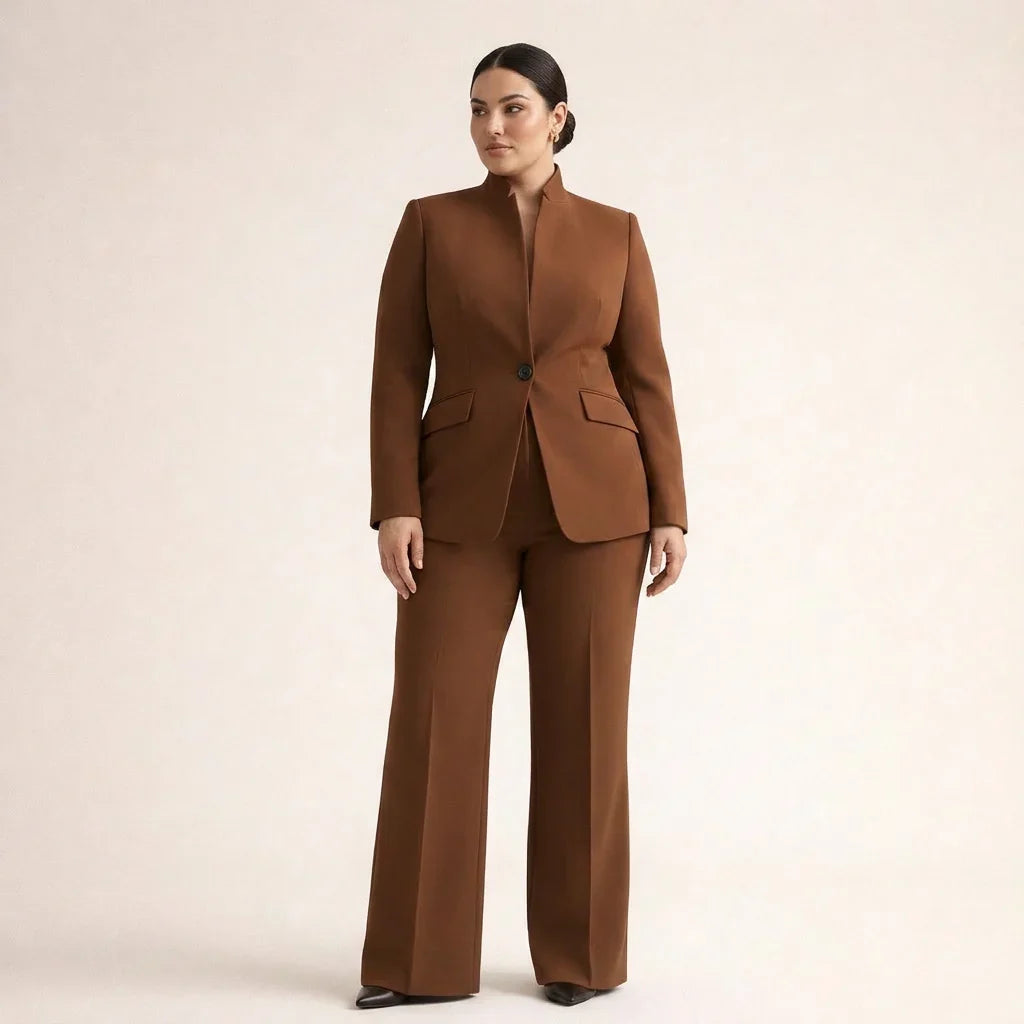 Tailleur Donna Giacca Senza Collo e Pantaloni