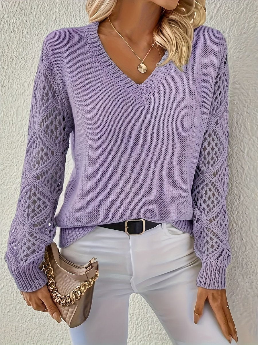 Maglione Donna Scollo a V Maniche Traforate