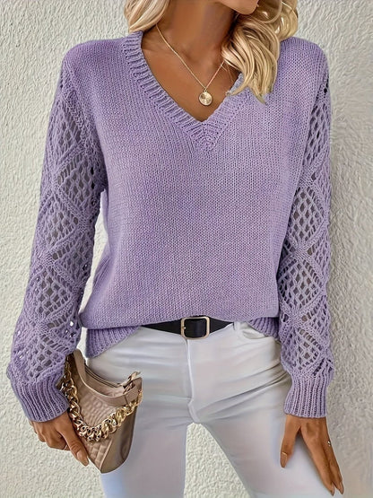Maglione Donna Scollo a V Maniche Traforate