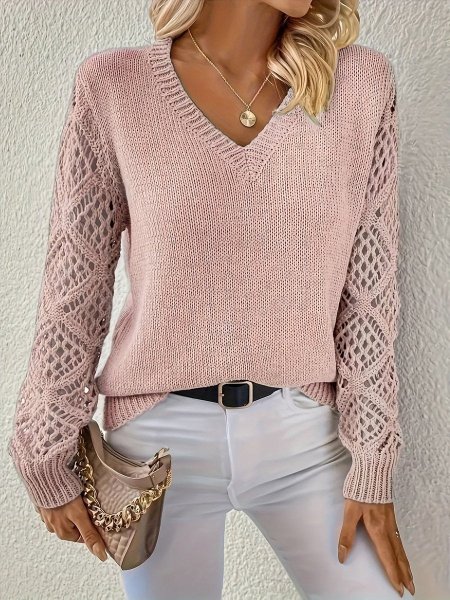 Maglione Donna Scollo a V Maniche Traforate