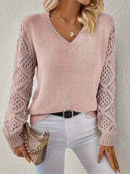 Maglione Donna Scollo a V Maniche Traforate