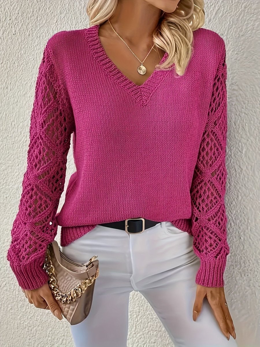 Maglione Donna Scollo a V Maniche Traforate