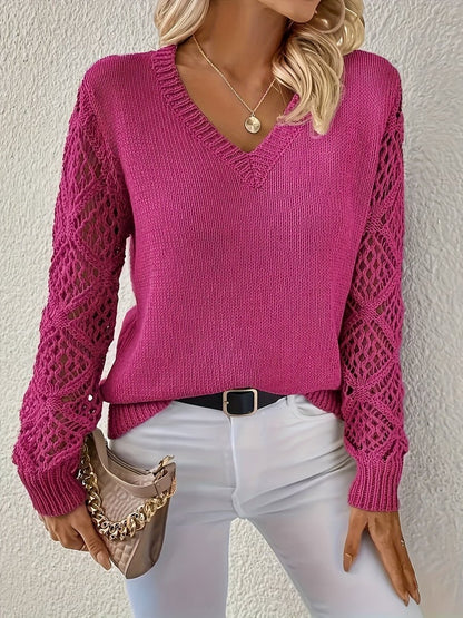 Maglione Donna Scollo a V Maniche Traforate