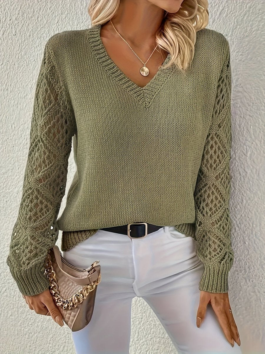 Maglione Donna Scollo a V Maniche Traforate