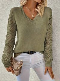 Maglione Donna Scollo a V Maniche Traforate