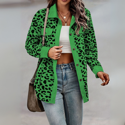 Giacca Camicia Donna Leopardata con Inserti a Coste