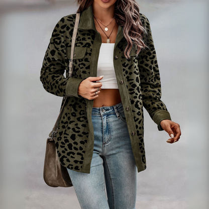 Giacca Camicia Donna Leopardata con Inserti a Coste