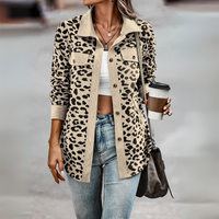 Giacca Camicia Donna Leopardata con Inserti a Coste