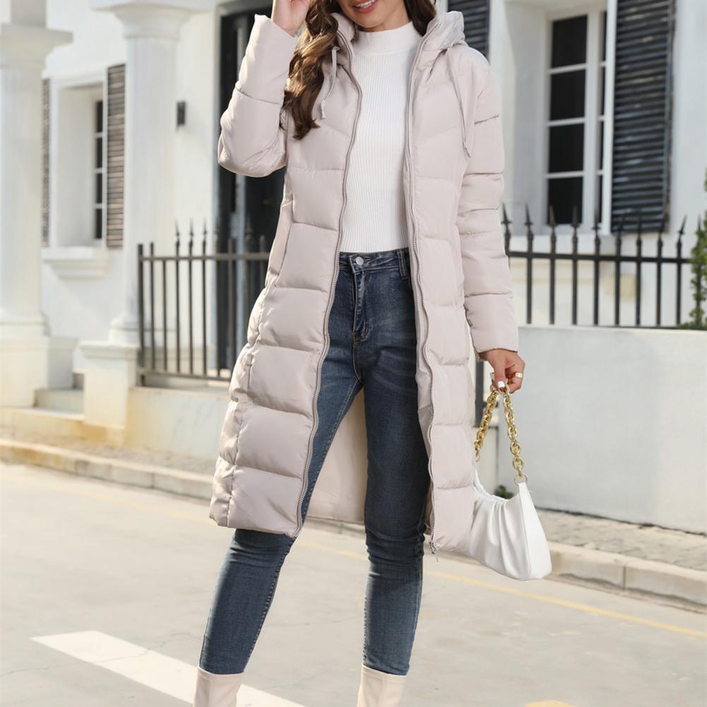 Piumino Lungo Donna con Cappuccio e Tasche