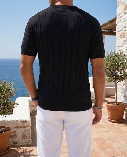 Maglietta Uomo Slim Fit Righe Elasticizzata Casual
