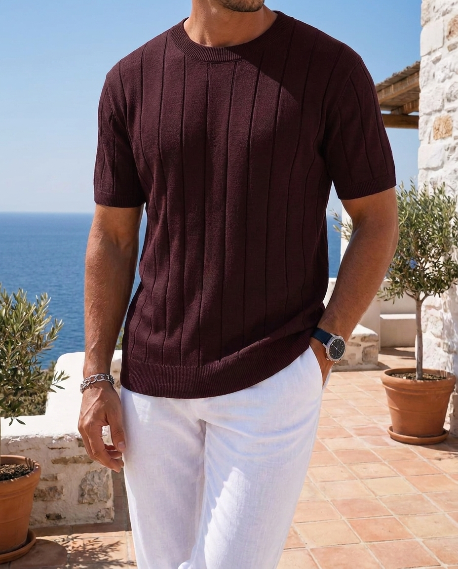 Maglietta Uomo Slim Fit Righe Elasticizzata Casual