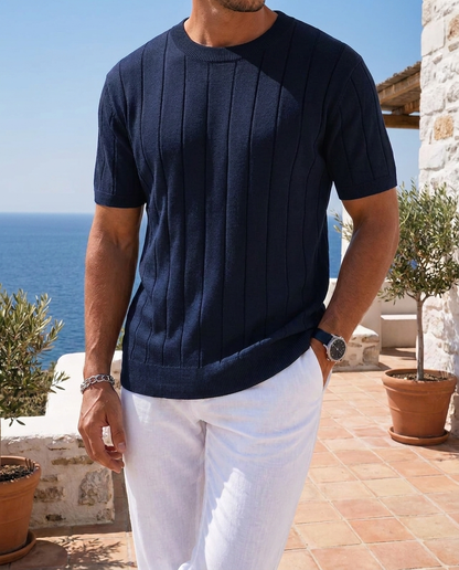 Maglietta Uomo Slim Fit Righe Elasticizzata Casual