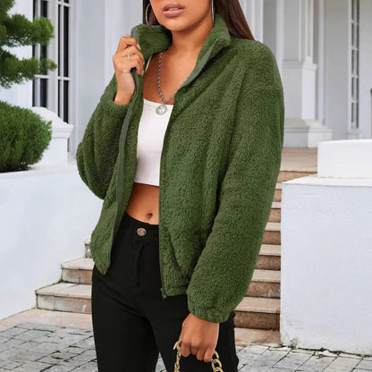 Giacca Teddy Donna Collo Alto con Zip