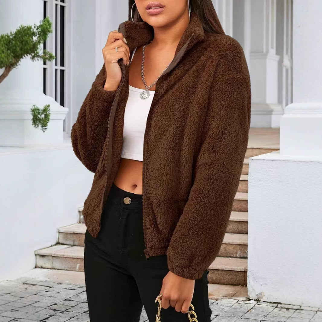 Giacca Teddy Donna Collo Alto con Zip