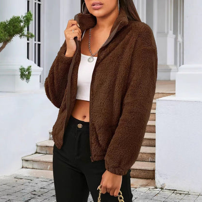 Giacca Teddy Donna Collo Alto con Zip