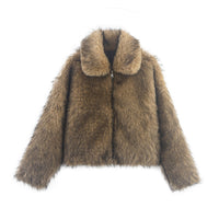 Giacca Pelliccia Ecologica Donna Oversize Marrone
