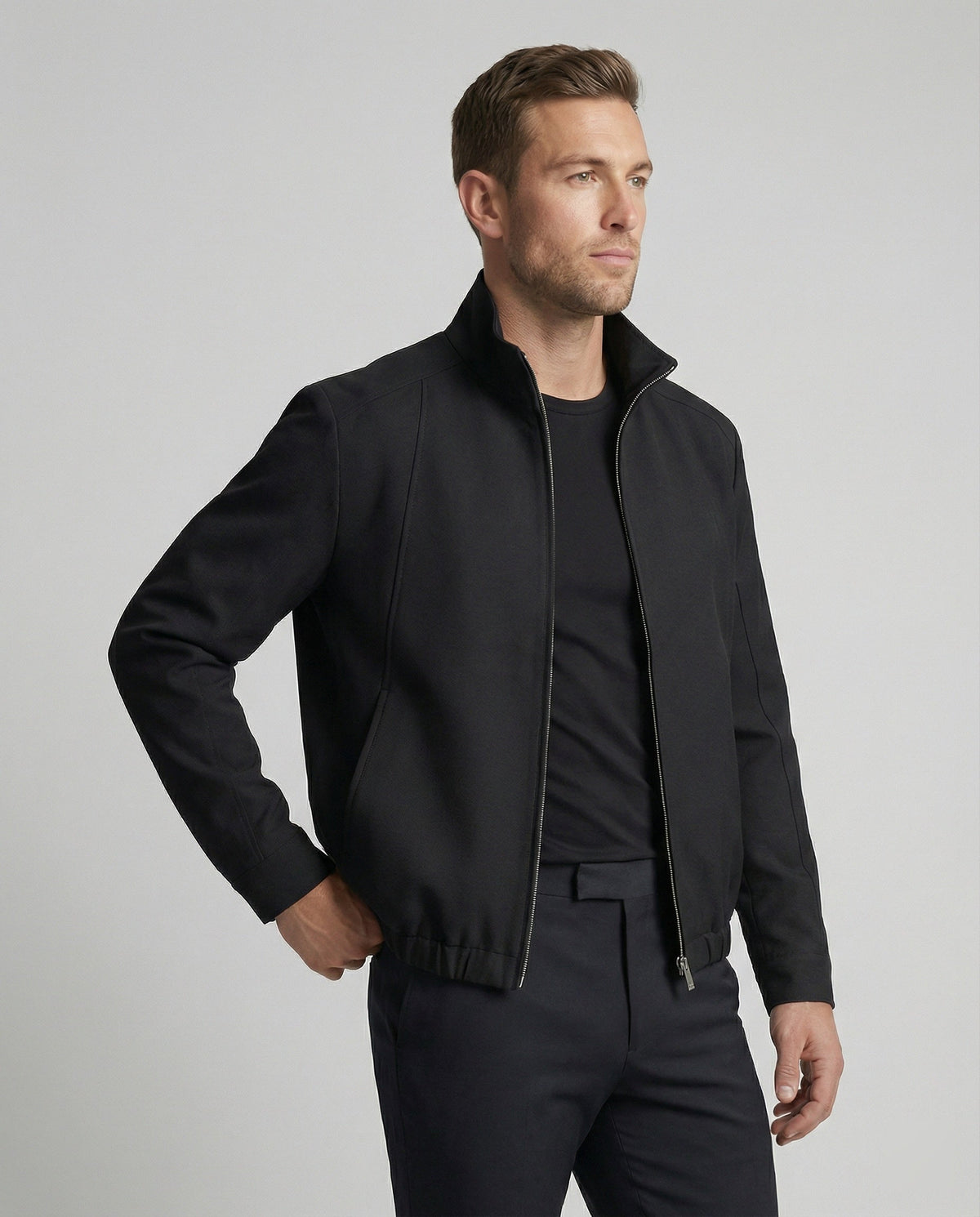 Giacca Harrington Uomo Nera Taglio Ampio con Zip