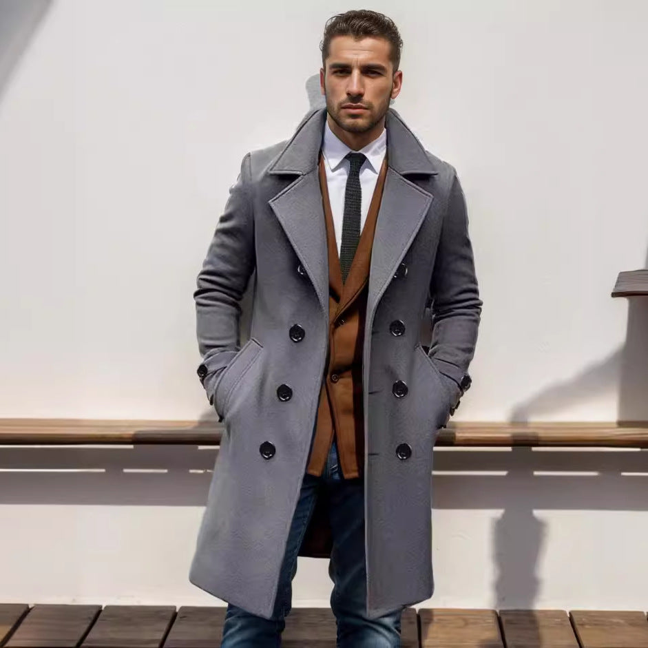 Trench Uomo Doppiopetto Lungo con Revers