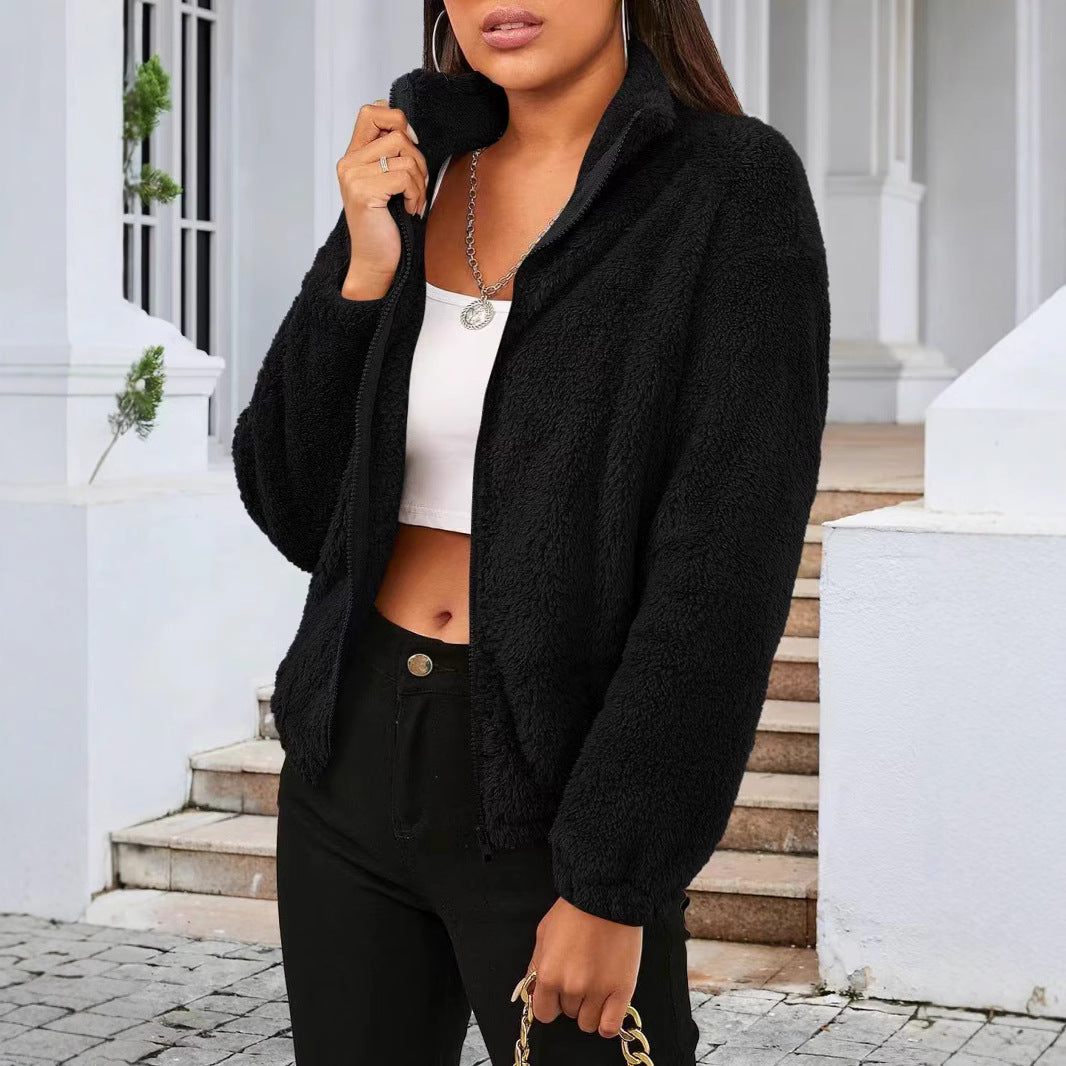 Giacca Teddy Donna Collo Alto con Zip