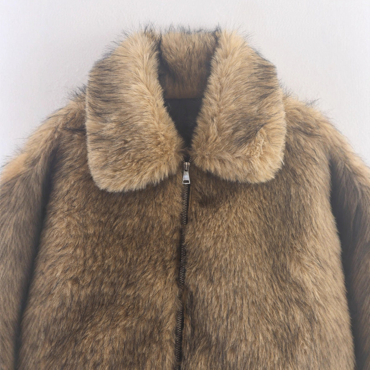 Giacca Pelliccia Ecologica Donna Oversize Marrone