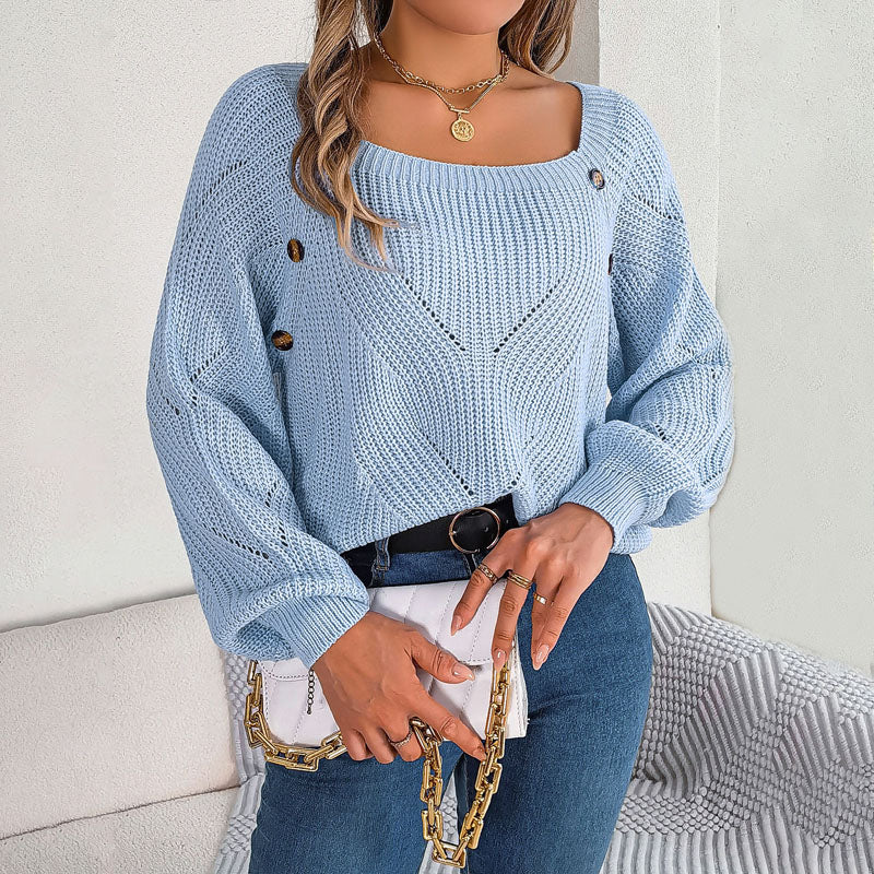 Maglione Donna Traforato con Maniche a Palloncino