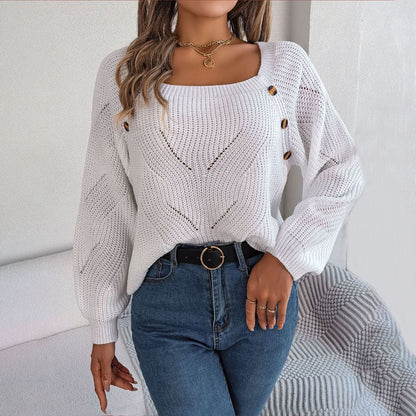 Maglione Donna Traforato con Maniche a Palloncino