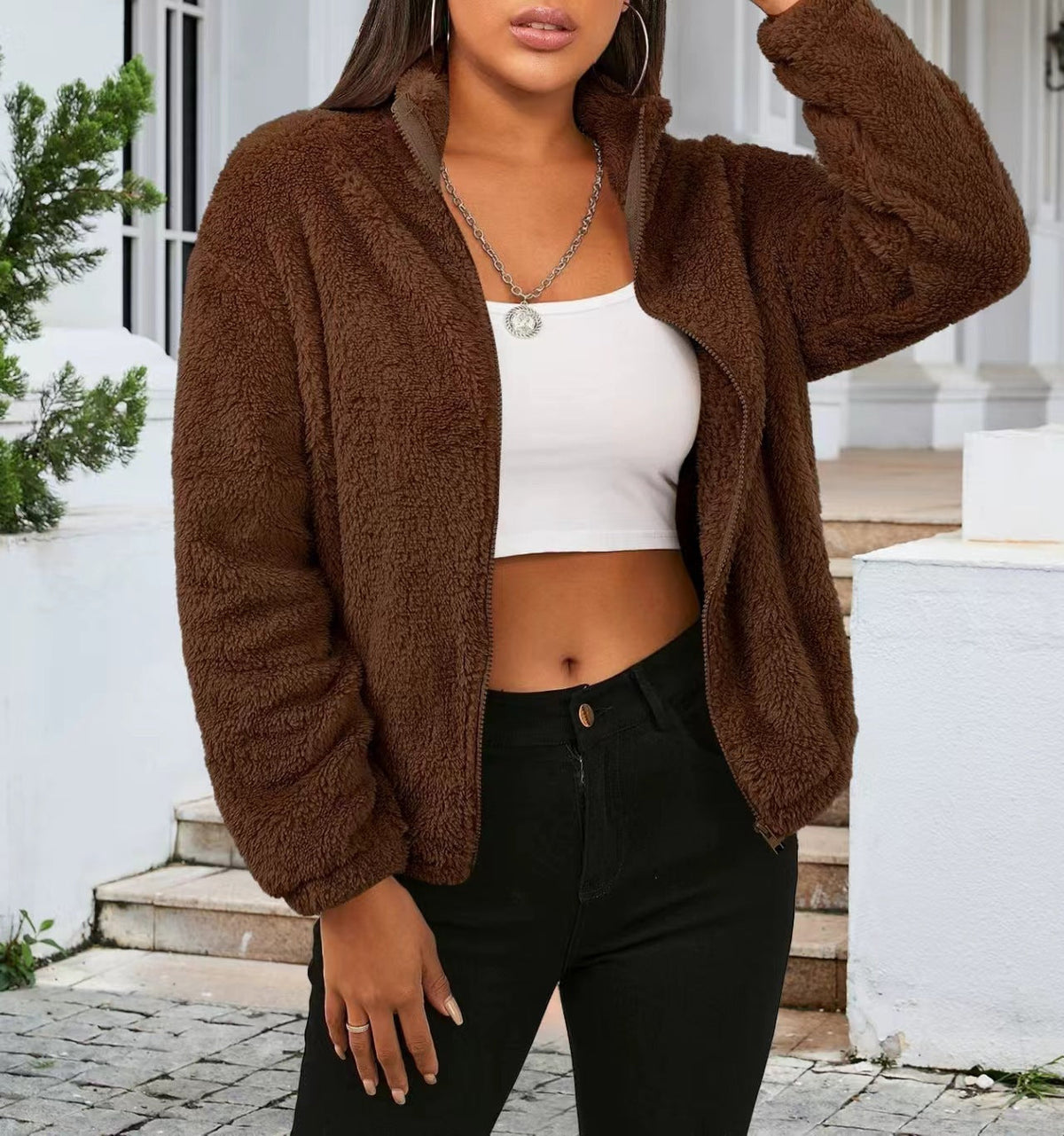Giacca Teddy Donna Collo Alto con Zip
