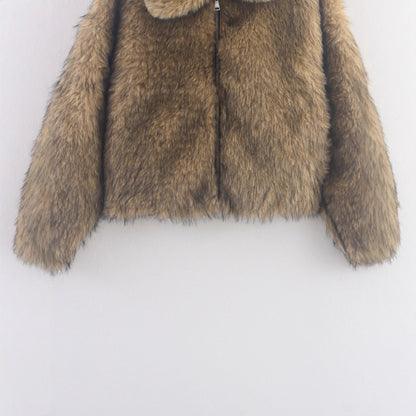 Giacca Pelliccia Ecologica Donna Oversize Marrone