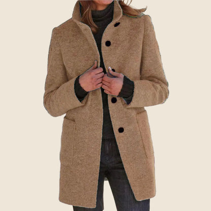 Cappotto Donna Collo alla Coreana con Tasche Applicate