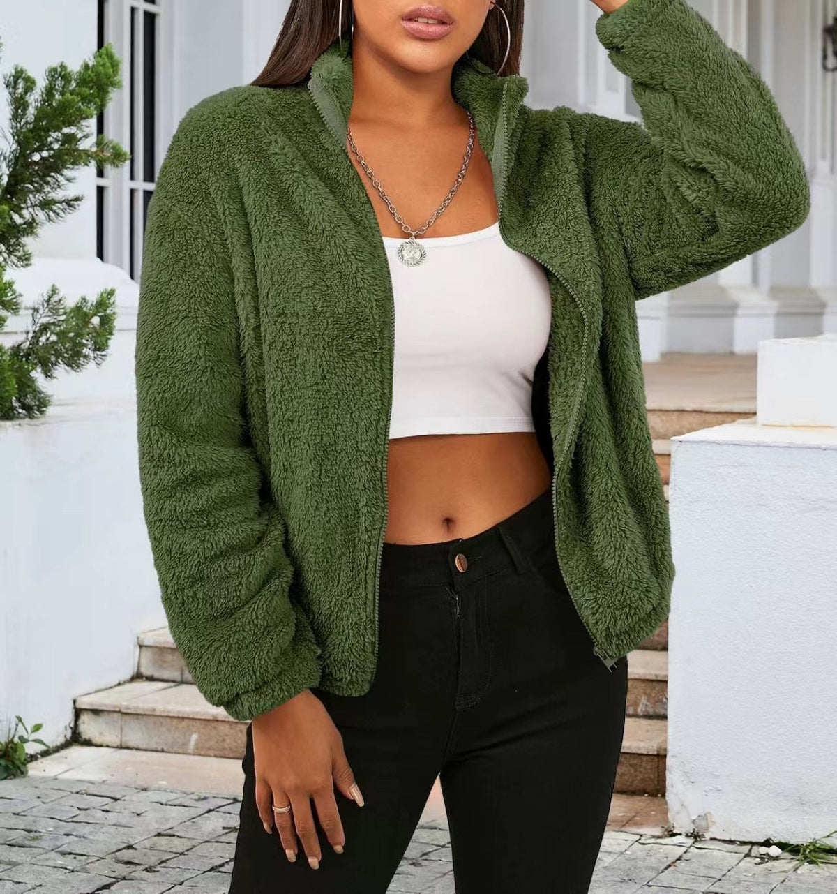 Giacca Teddy Donna Collo Alto con Zip