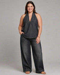 Completo Donna in Jeans Top e Pantaloni Palazzo