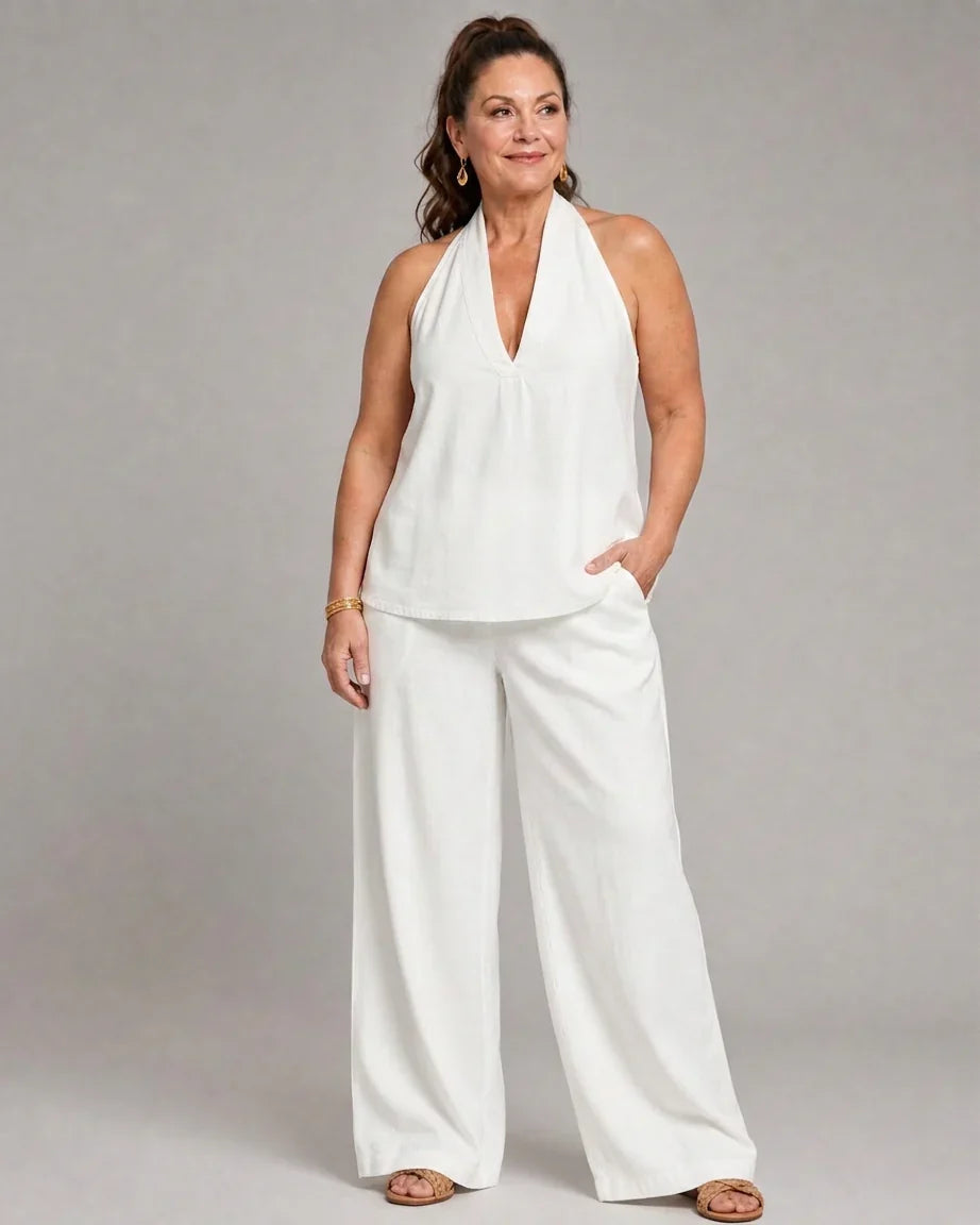 Completo Donna in Jeans Top e Pantaloni Palazzo