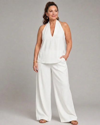 Completo Donna in Jeans Top e Pantaloni Palazzo