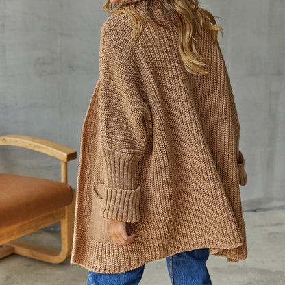 Cardigan Lungo Donna Aperto Maglia Grossa con Tasche