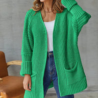 Cardigan Lungo Donna Aperto Maglia Grossa con Tasche