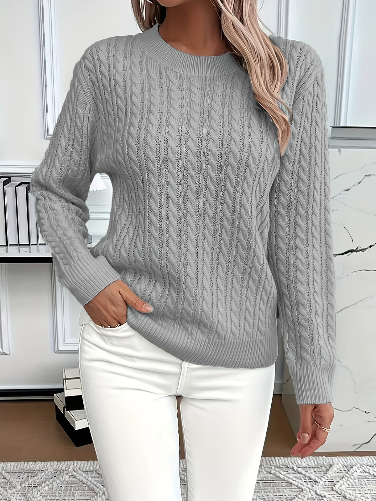 Maglione Donna Oversize a Trecce Girocollo