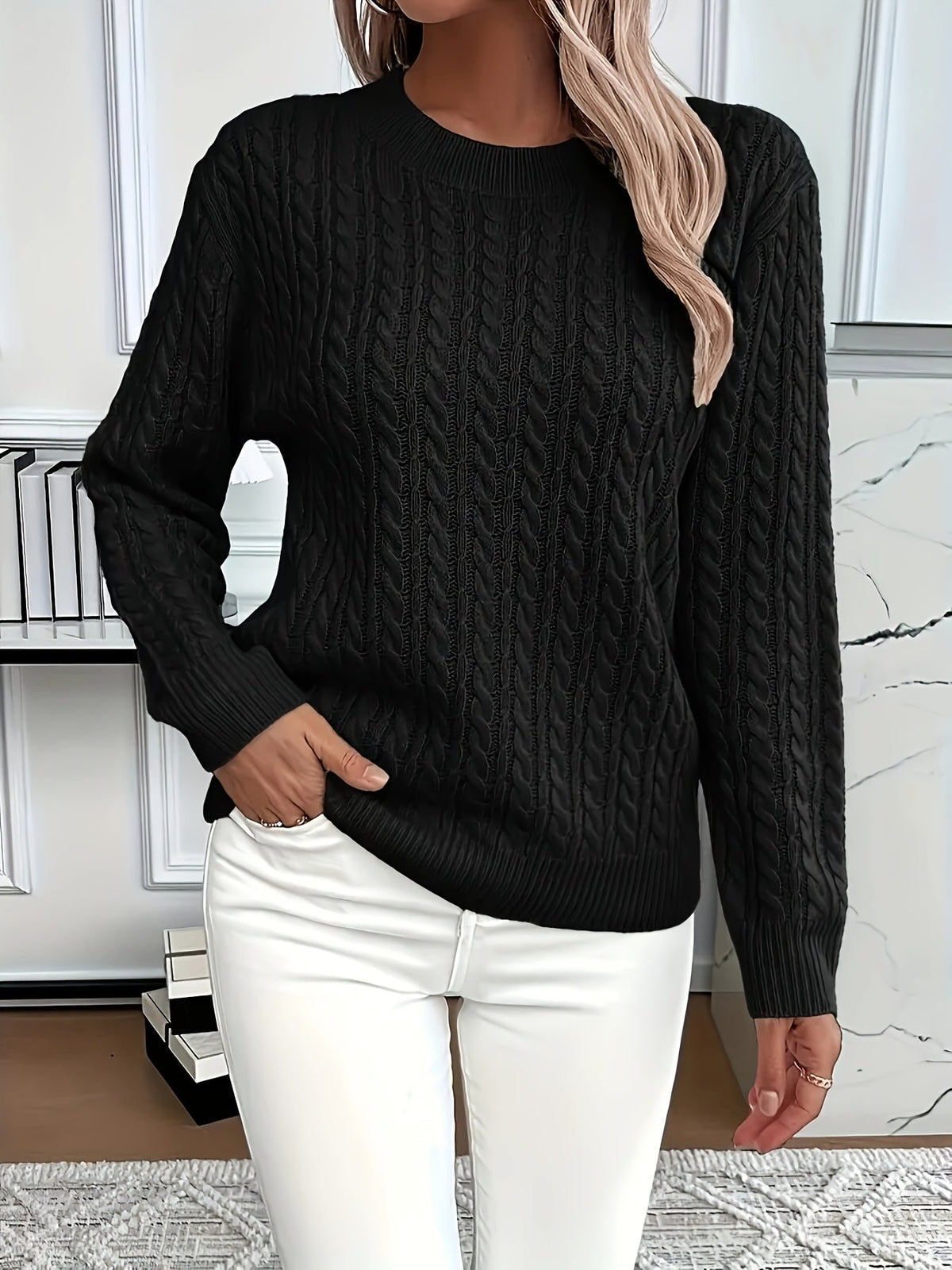 Maglione Donna Oversize a Trecce Girocollo