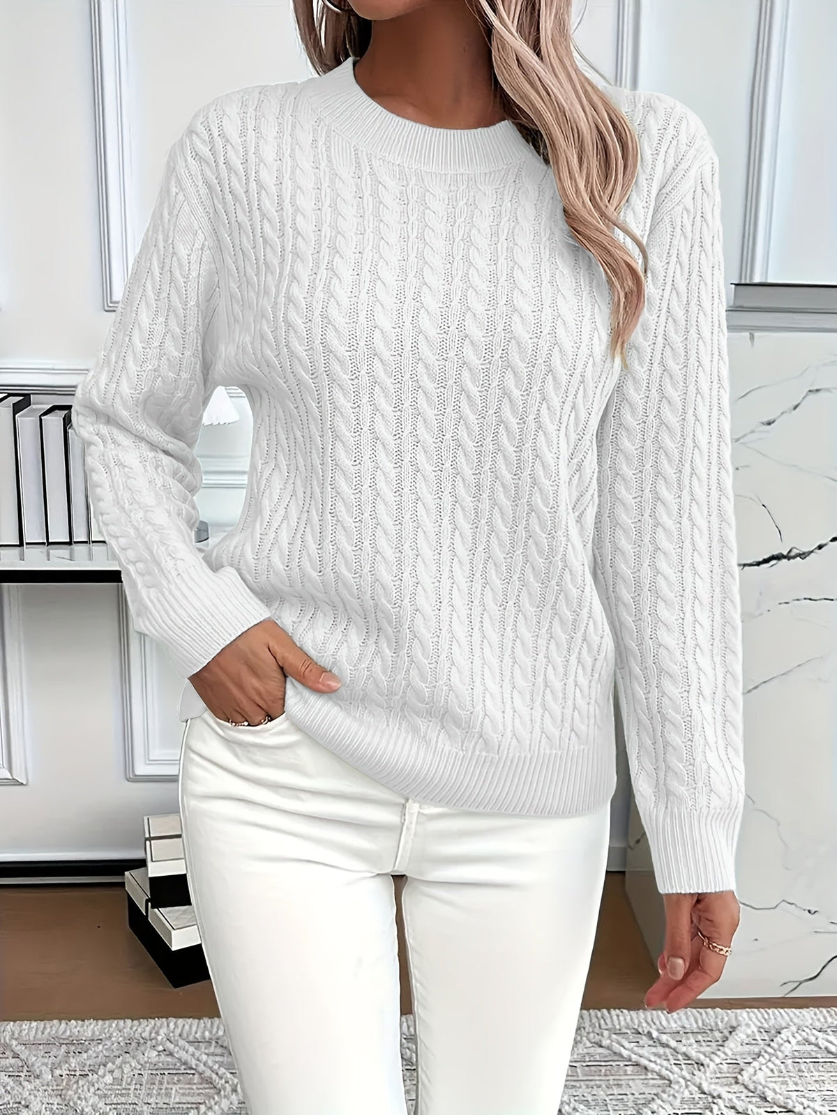 Maglione Donna Oversize a Trecce Girocollo