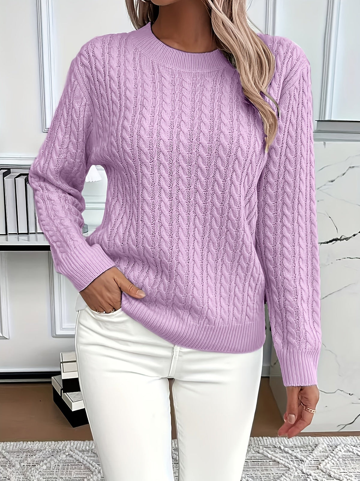Maglione Donna Oversize a Trecce Girocollo