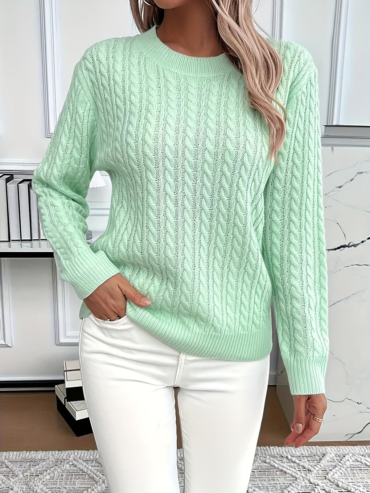 Maglione Donna Oversize a Trecce Girocollo