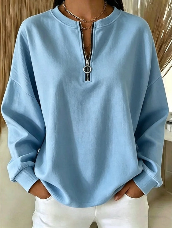 Felpa Oversize Donna Mezza Zip con Anello