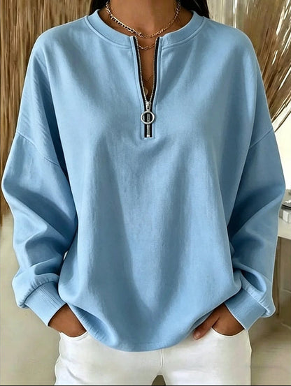 Felpa Oversize Donna Mezza Zip con Anello