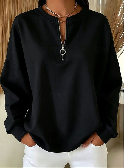 Felpa Oversize Donna Mezza Zip con Anello